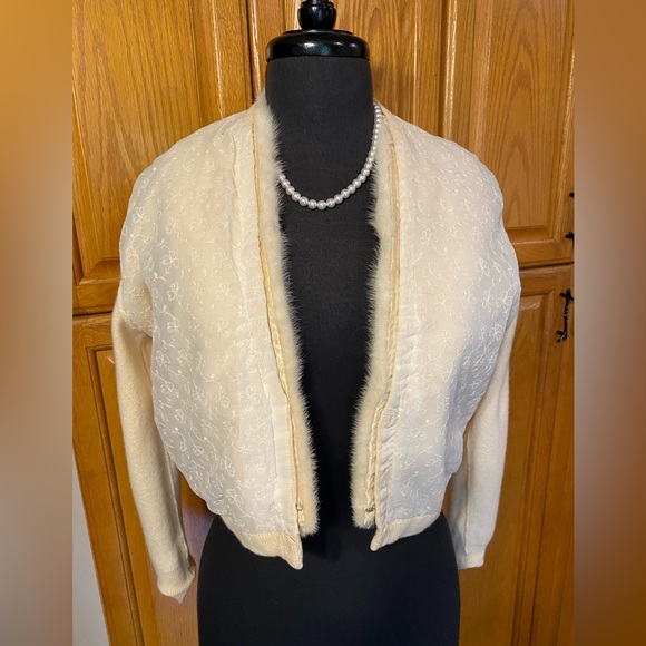 AUTHENTIC VINTAGE FUR CARDIGAN SWEATER PINUP MADMEN WOOL RETRO ROCKABILLY - Picture 3 of 14
